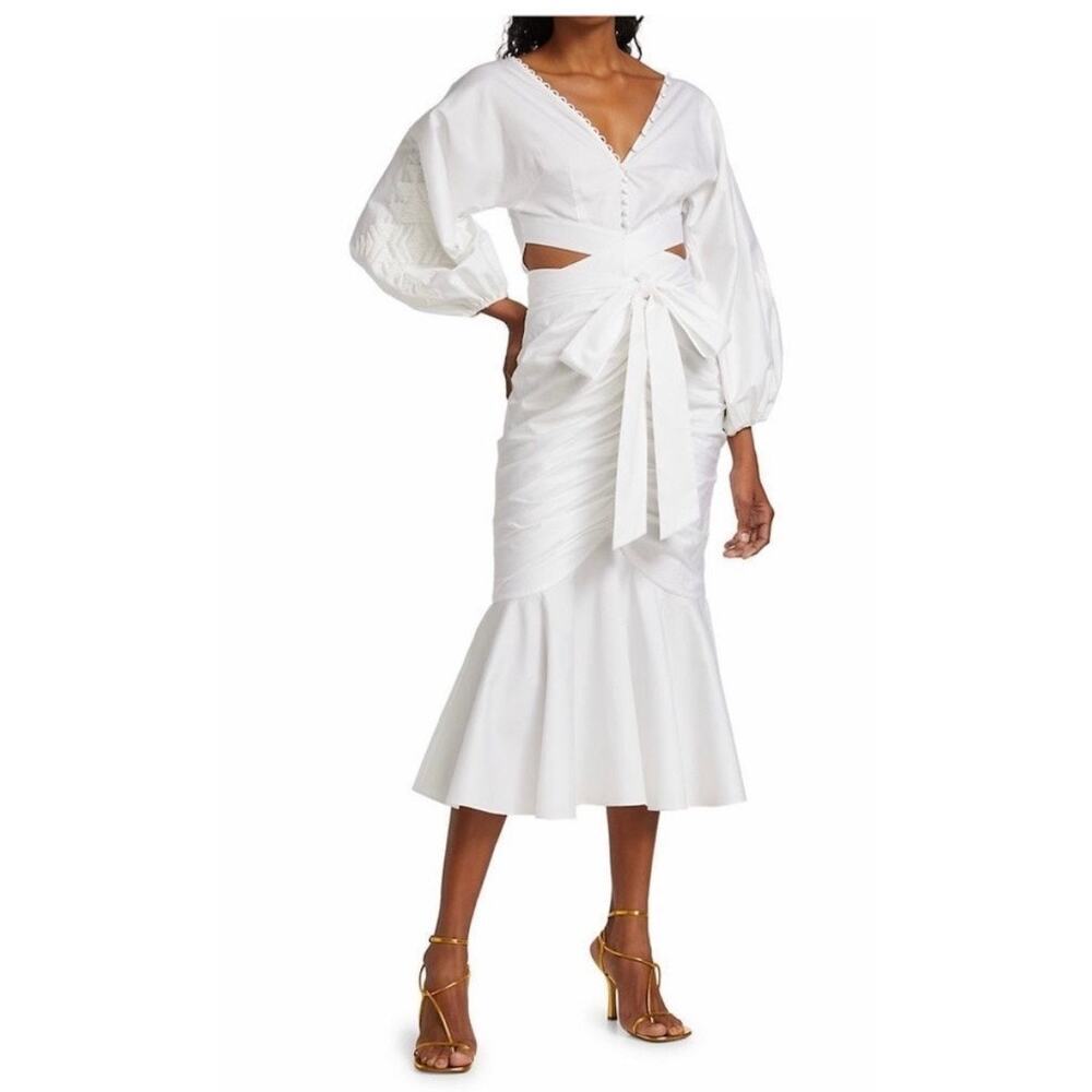 AMUR White Midi Cut Out Organic Cotton Dress Small Resort Designer Chic NWT